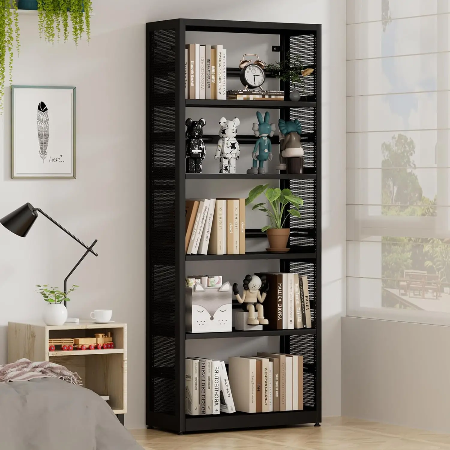Metal Bookshelf,5-Tier Book Shelf For Home Office,Floor Standing Black Bookcase With Adjustable Shelves,Modern, Customized
Metal Bookshelf,5-Tier Book Shelf For Home Office,Floor Standing Black Bookcase With Adjustable Shelves,Modern, Customized