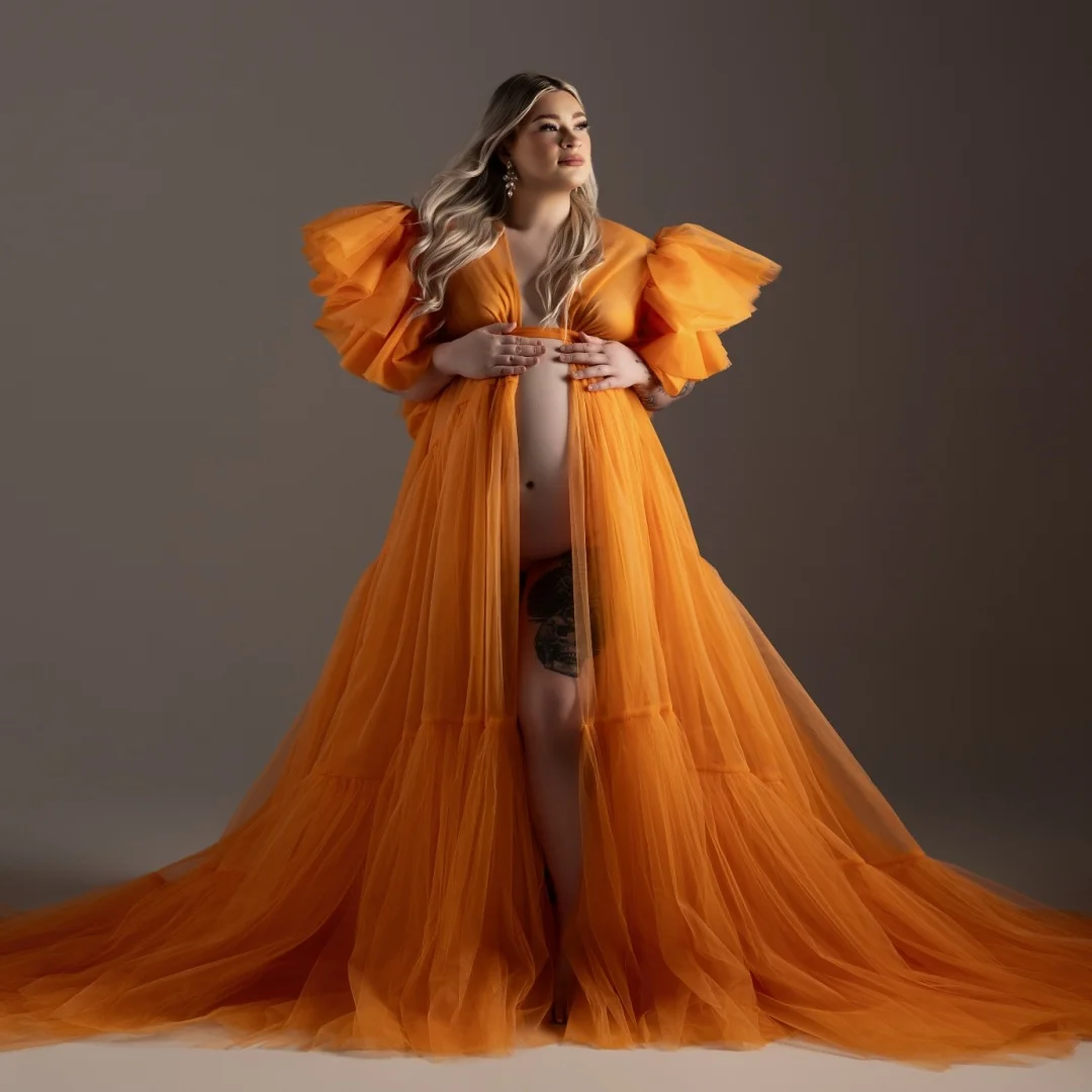 Orange Prom Dresses Empire Waist Tulle Maternity Photoshoot Dress Customized Layers vestido de novia Photography Props
Orange Prom Dresses Empire Waist Tulle Maternity Photoshoot Dress Customized Layers vestido de novia Photography Props