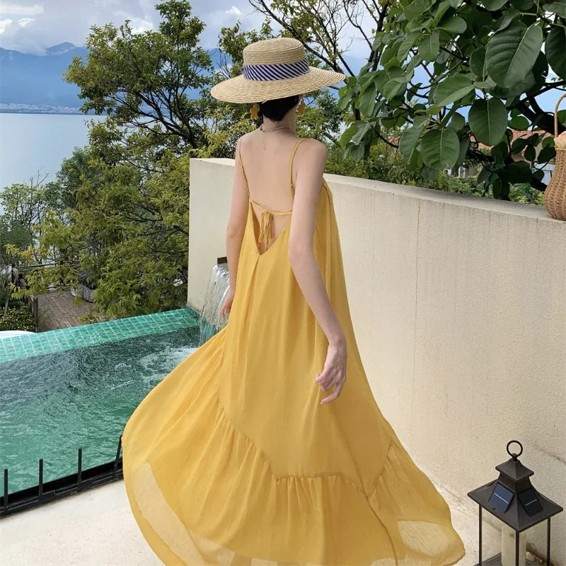 NEW Women Loose Yellow Slip Sundress Summer 2023 Backless Runway Elegant Casual Dress Beach Vacation Party Night Long Vestidos
NEW Women Loose Yellow Slip Sundress Summer 2023 Backless Runway Elegant Casual Dress Beach Vacation Party Night Long Vestidos