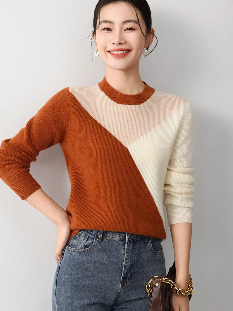 New 100% Merino Wool Pulllover Swearter Autumn Winter Women O-neck Clashing Color Slim Cashmere Knitted Tops Elegant Office Lady
New 100% Merino Wool Pulllover Swearter Autumn Winter Women O-neck Clashing Color Slim Cashmere Knitted Tops Elegant Office Lady