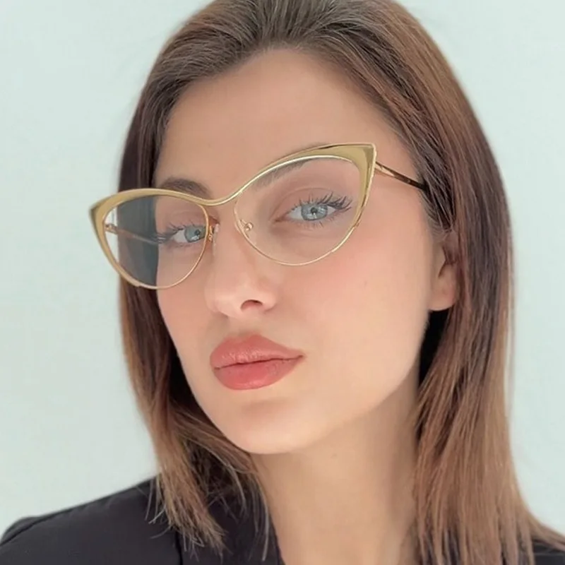 Ladies' new fashionable cat eye half frame glasses anti blue light flat lens ins metal frame glasses personalized plain glasses
Ladies' new fashionable cat eye half frame glasses anti blue light flat lens ins metal frame glasses personalized plain glasses