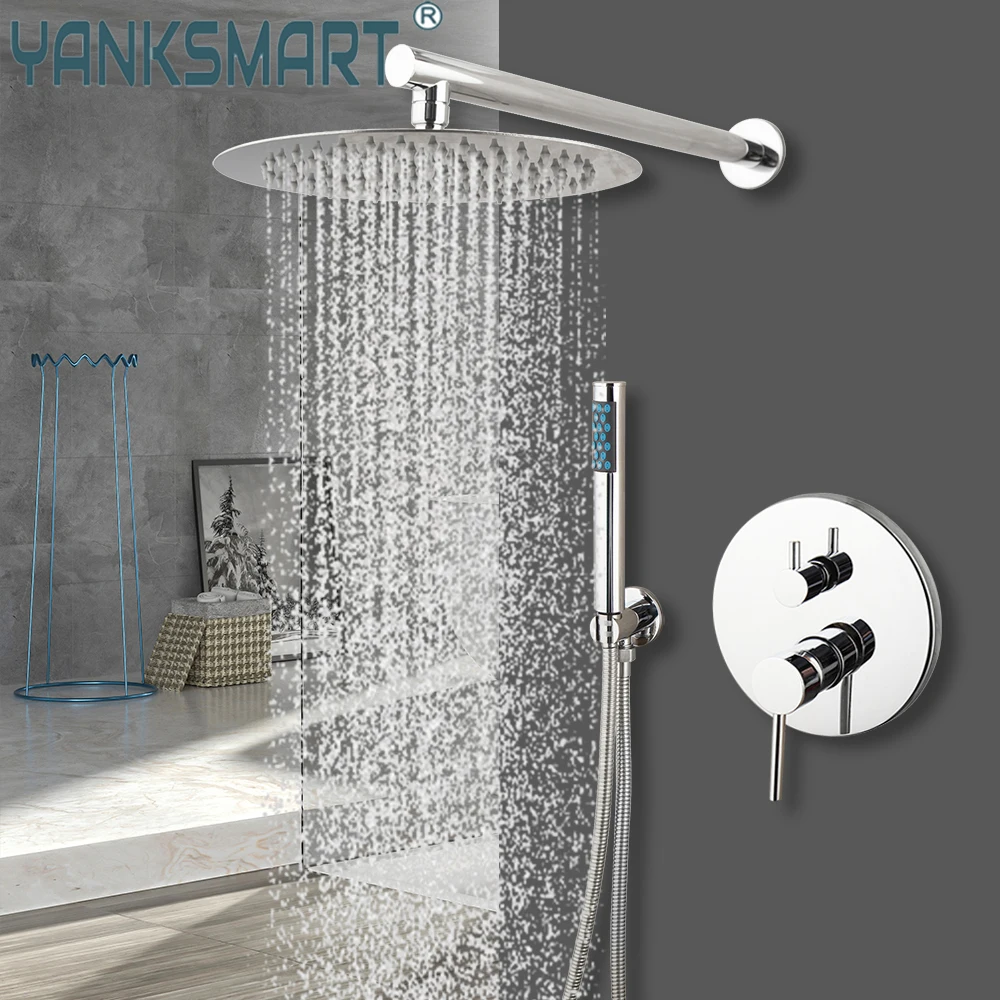 YANKSMART смеситель для душа в ванной комнате, хромированный полированный настенный смеситель для ванны с дождевой водой, смеситель для горячей и холодной воды с набором ручных распылителей 
YANKSMART смеситель для душа в ванной комнате, хромированный полированный настенный смеситель для ванны с дождевой водой, смеситель для горячей и холодной воды с набором ручных распылителей