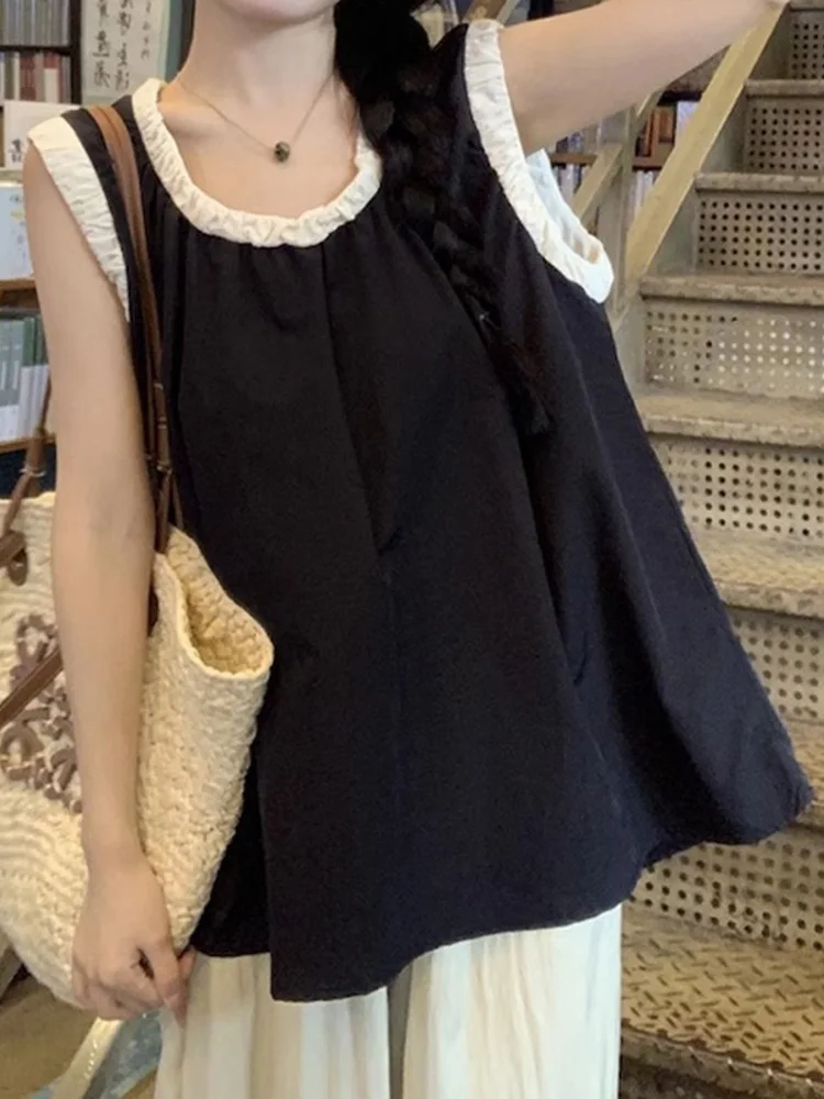 Модный женский летний топ-рубашка с круглым вырезом и цветными блоками, маленький размер, в корейском стиле, скрывающий живот, для повседневной носки
Модный женский летний топ-рубашка с круглым вырезом и цветными блоками, маленький размер, в корейском стиле, скрывающий живот, для повседневной носки