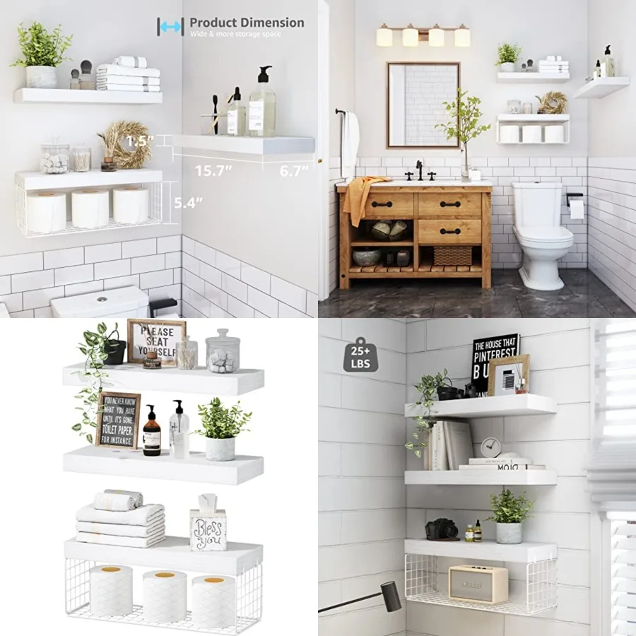Bathroom Shelves Over Toilet - Wall Mounted Floating Shelves Toilet Paper Storage Small Farmhouse Decor Shelf 16 inch Set of 3,
Bathroom Shelves Over Toilet - Wall Mounted Floating Shelves Toilet Paper Storage Small Farmhouse Decor Shelf 16 inch Set of 3,