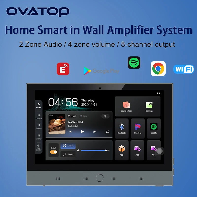 Home touch screen 2 zone audio in wall power amplifier TUYA Smart Built-in ZIGBEE gateway Bluetooths sound music player system
Home touch screen 2 zone audio in wall power amplifier TUYA Smart Built-in ZIGBEE gateway Bluetooths sound music player system
