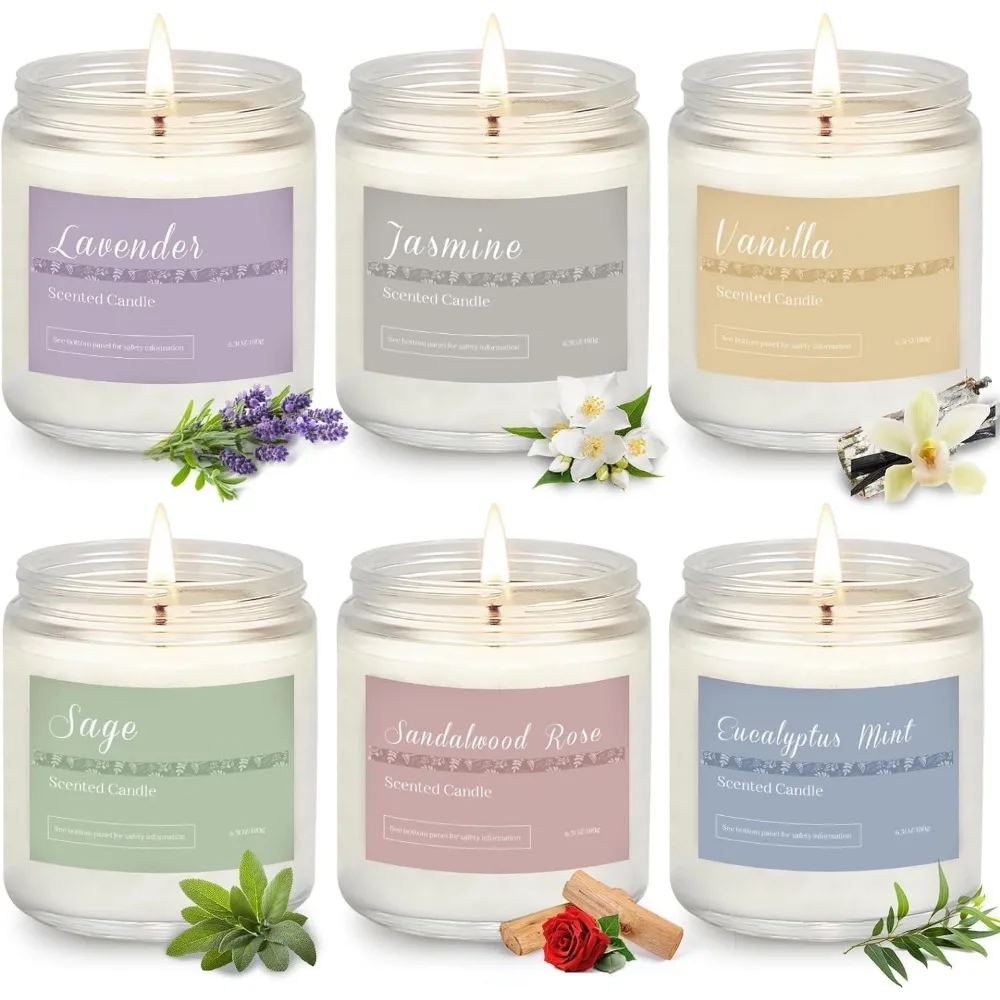 Set of Six Scented Candles for Home Aromatherapy 37.8oz 300 Hour Burn Lavender Jasmine Vanilla Sage Sandalwood Rose Eucalyptus
Set of Six Scented Candles for Home Aromatherapy 37.8oz 300 Hour Burn Lavender Jasmine Vanilla Sage Sandalwood Rose Eucalyptus