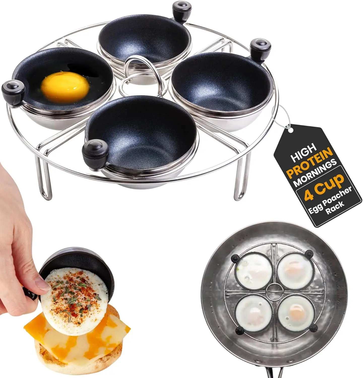 Stainless Steel Egg Poacher Insert for Pots, Skillets & Instant Pots, Nonstick Poaching Cups, 7.25" Rack
Stainless Steel Egg Poacher Insert for Pots, Skillets & Instant Pots, Nonstick Poaching Cups, 7.25" Rack