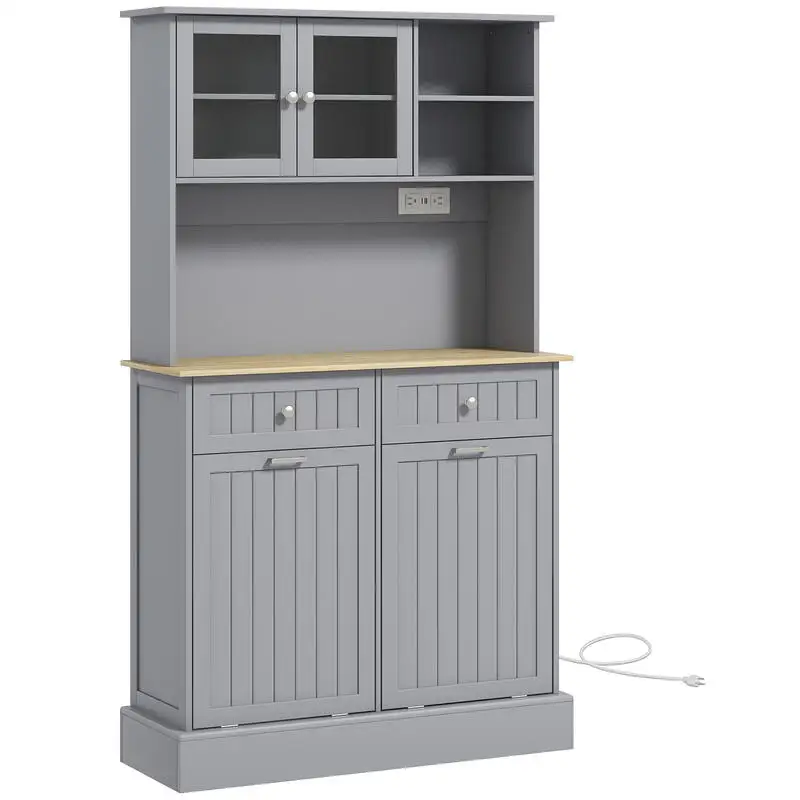 HOMCOM Kitchen Cabinet with Charging Station, 2 Tilt Out Cabinets, Microwave Stand, Freestanding Kitchen Pantry Cabinet, Gray
HOMCOM Kitchen Cabinet with Charging Station, 2 Tilt Out Cabinets, Microwave Stand, Freestanding Kitchen Pantry Cabinet, Gray