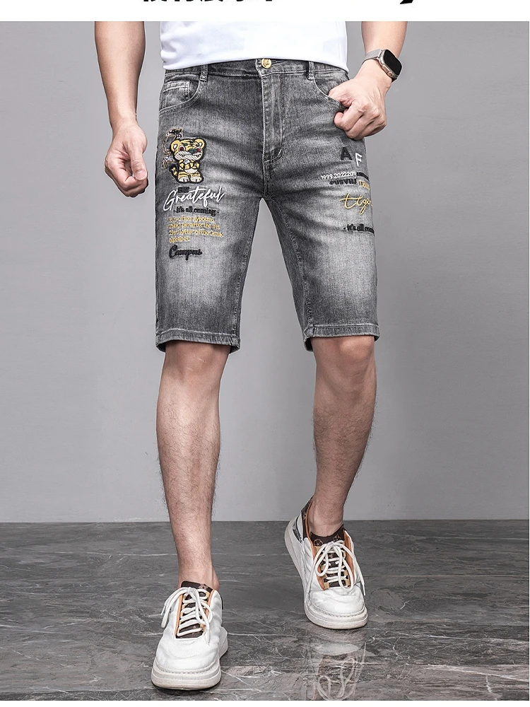 Summer Thin Embroidered Tiger Head Denim orts Men's Five-Quarter Elastic Casual Straight Leg Cotton Stretch Jeans
Summer Thin Embroidered Tiger Head Denim orts Men's Five-Quarter Elastic Casual Straight Leg Cotton Stretch Jeans