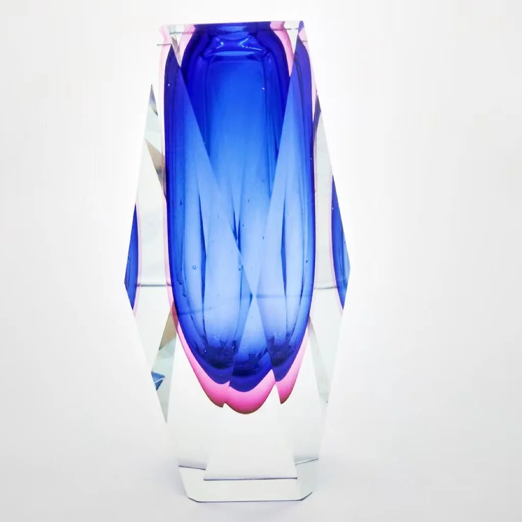 Modern Artistic Design Hand Blown Murano Glass Vase Simple Blue and Pink Cut Art Glass
Modern Artistic Design Hand Blown Murano Glass Vase Simple Blue and Pink Cut Art Glass