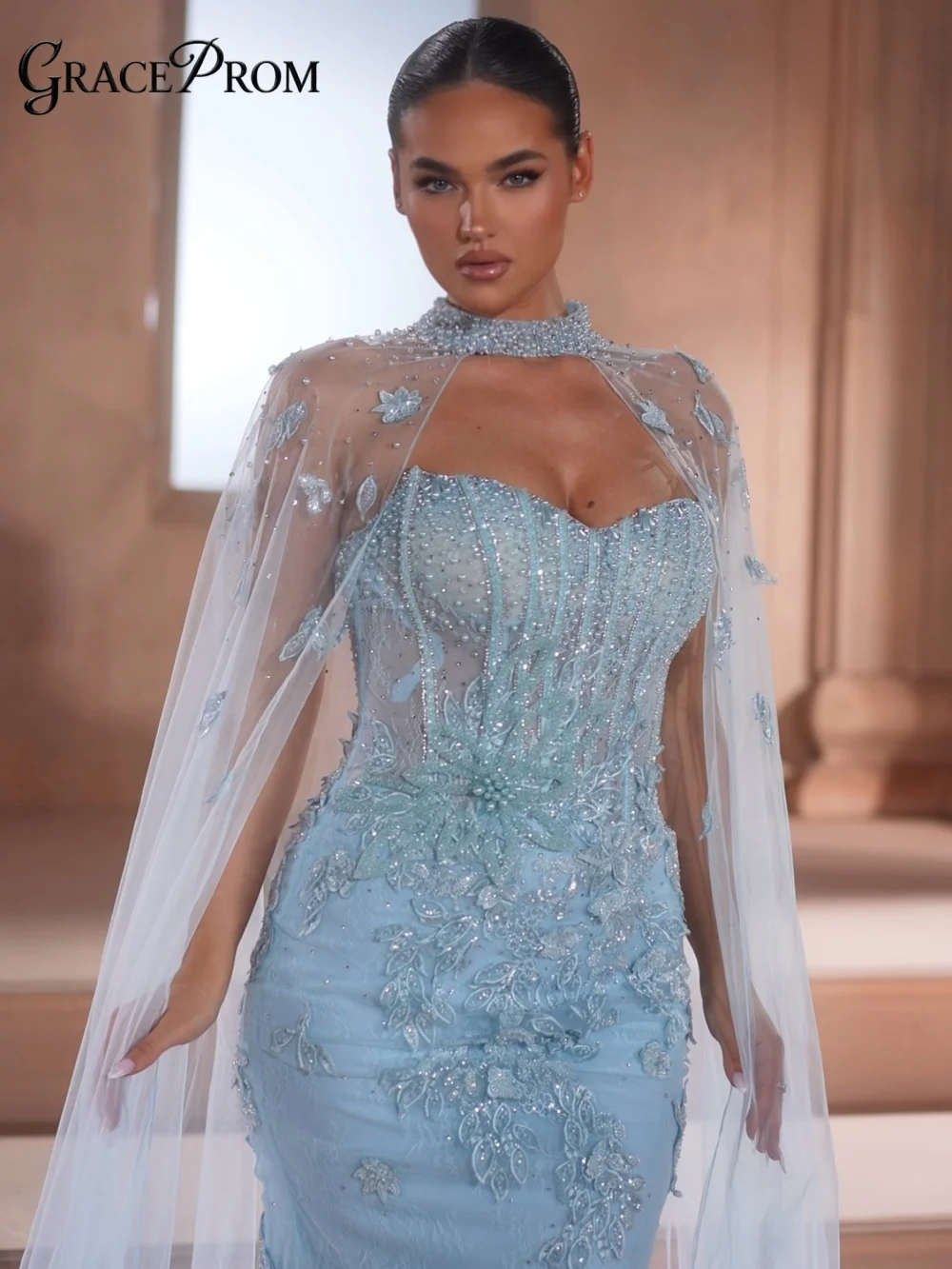 Dreamy Pastel Blue Evening Gown 2026 Classy Floor Length Cape Formal Dress For Event Dense Sparkle Heavy Beading فساتين سهرة
Dreamy Pastel Blue Evening Gown 2026 Classy Floor Length Cape Formal Dress For Event Dense Sparkle Heavy Beading فساتين سهرة