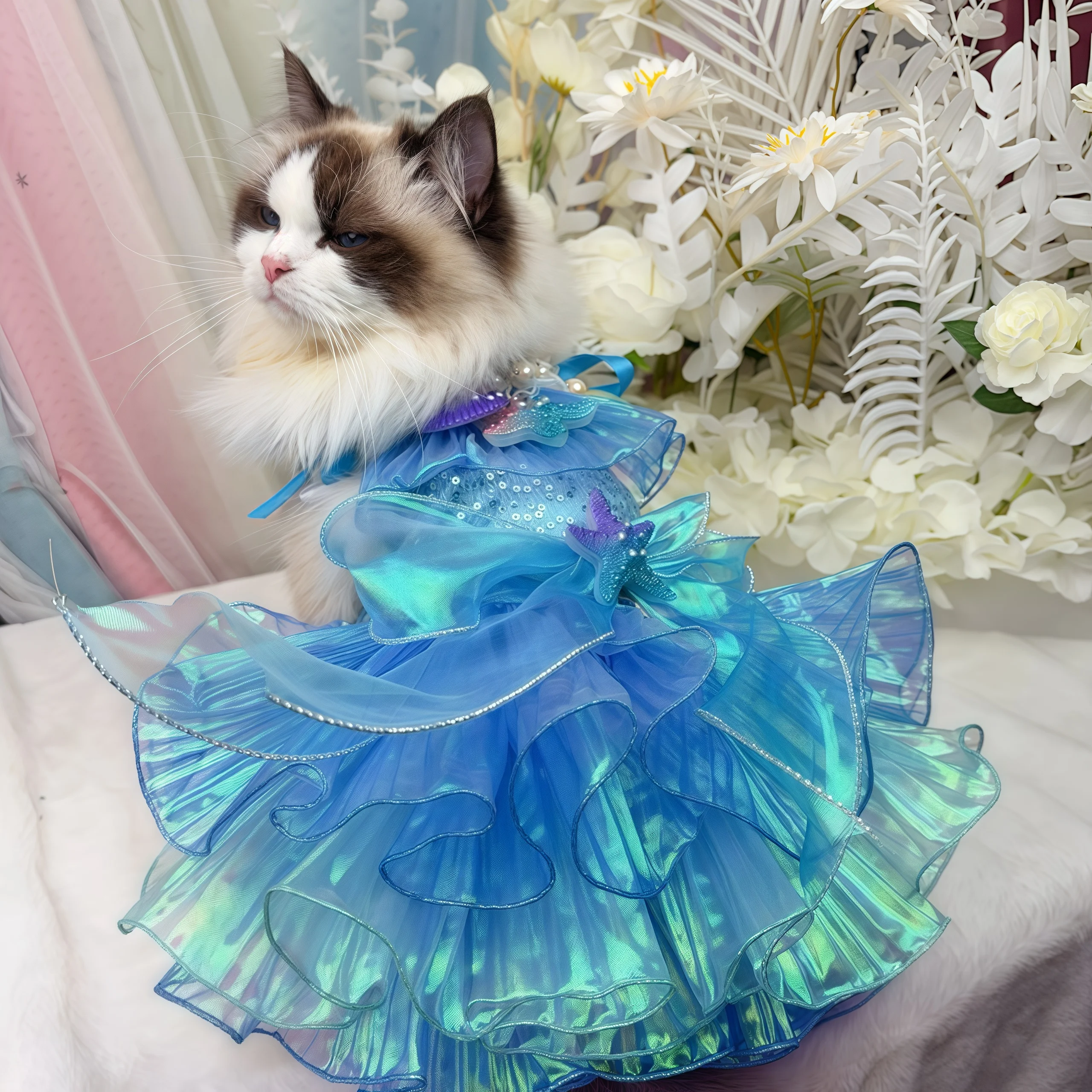 Mermaid Princess Cat Dress with Foam Tail - Pet Cosplay Bear Costume for Kittens, Adjustable Mesh Stretch Puppy Cosplay Outfit
Mermaid Princess Cat Dress with Foam Tail - Pet Cosplay Bear Costume for Kittens, Adjustable Mesh Stretch Puppy Cosplay Outfit