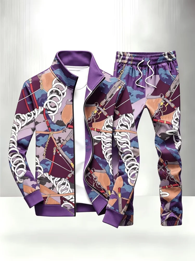 Vintage Chain Print Men 2 Piece Tracksuit Stand Collar Full Zip Up Jacket Elastic Cuff Drawstring Sweatpants Co Ord Set 2026
Vintage Chain Print Men 2 Piece Tracksuit Stand Collar Full Zip Up Jacket Elastic Cuff Drawstring Sweatpants Co Ord Set 2026