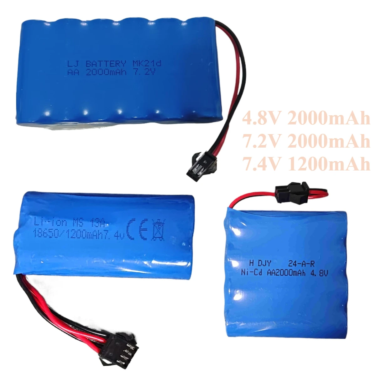 4.8V 2000mAh NI-CD/7.2V 2000mAh/7.4V 1200mAh Li-ion Rechargeable Battery Pack for RC Cars Truck Toys Cars Tanks Robots Parts
4.8V 2000mAh NI-CD/7.2V 2000mAh/7.4V 1200mAh Li-ion Rechargeable Battery Pack for RC Cars Truck Toys Cars Tanks Robots Parts