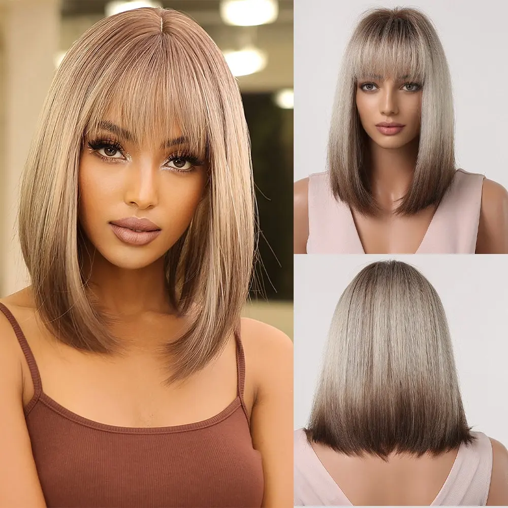 Brown Blonde Ombre Short Bob Wigs for Women Cosplay Synthetic Wig with Bangs Dark Roots Gray Natural Hair Wig Heat Resistant
Brown Blonde Ombre Short Bob Wigs for Women Cosplay Synthetic Wig with Bangs Dark Roots Gray Natural Hair Wig Heat Resistant