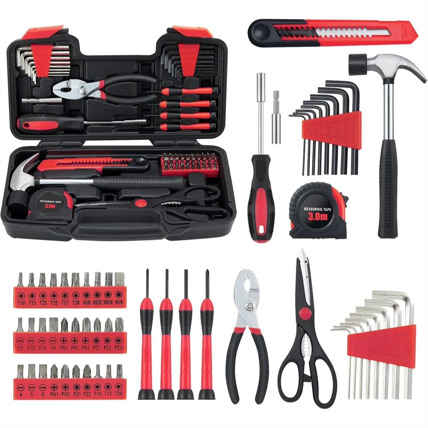 58 Piece Household Tool Set With Plastic Toolbox Storage Case, General Hand Tool Kit For Home Garage Office And College Dormitory Use, Red
58 Piece Household Tool Set With Plastic Toolbox Storage Case, General Hand Tool Kit For Home Garage Office And College Dormitory Use, Red