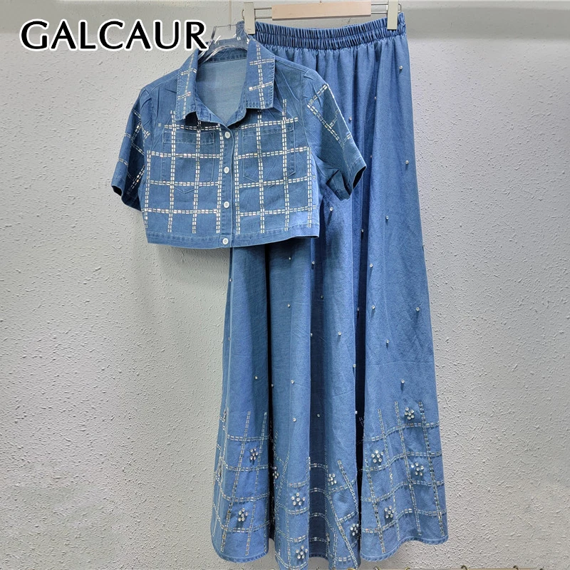 GALCAUR Solid Two Piece Sets For Women Lapel Short Sleeve Spliced Single Breasted Top High Waist Patchwork Diamonds Skirt Female
GALCAUR Solid Two Piece Sets For Women Lapel Short Sleeve Spliced Single Breasted Top High Waist Patchwork Diamonds Skirt Female