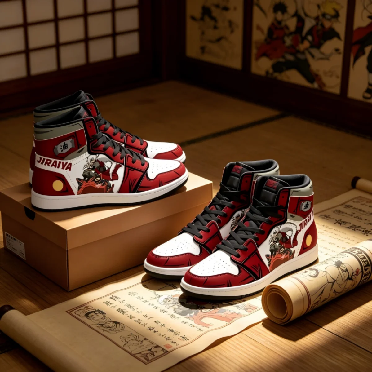 Naruto Jiraiya High Top Sneakers, Toad Sage Scroll Print Shoes, Vintage Crimson White Anime Street Footwear
Naruto Jiraiya High Top Sneakers, Toad Sage Scroll Print Shoes, Vintage Crimson White Anime Street Footwear