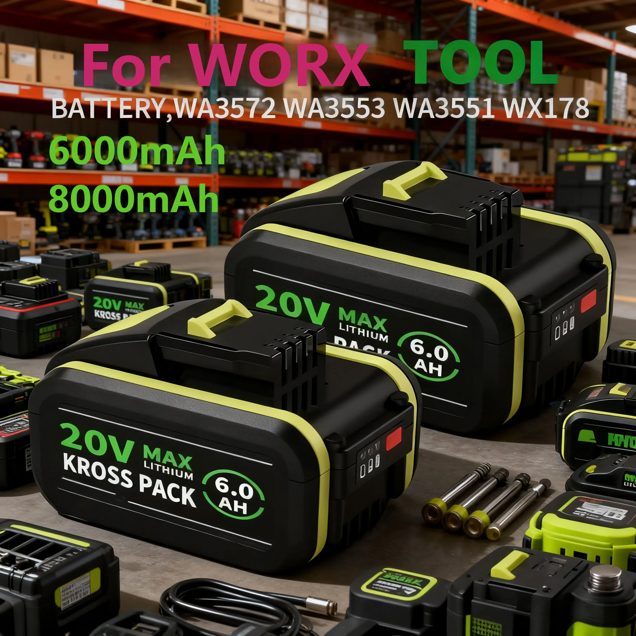 For 20V WORX Replacement Lithium-ion Battery 6000/8000mAh For WA3551 WA3641 WX373 WX390 Rechargeable Lithium-ion Battery Tool
For 20V WORX Replacement Lithium-ion Battery 6000/8000mAh For WA3551 WA3641 WX373 WX390 Rechargeable Lithium-ion Battery Tool