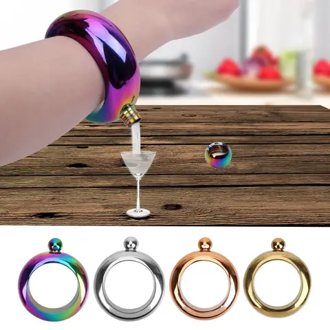 HILIFE Drinkware Accessories for Whiskey Vodka Alcohol Bangle Hip Flask Bracelet Elegant Wine Bottle Round Chic Hip Flask 3.5 oz