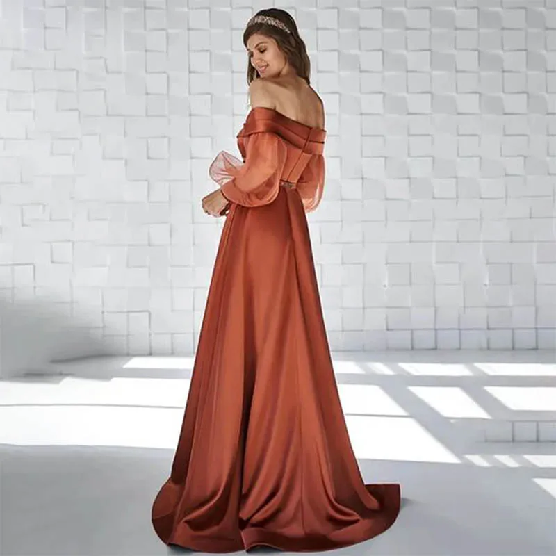 Elegant Strapless Satin Evening Dress Off-the-Shoulder Backless Long-Sleeve A-Line Floor-Length Prom Dresses
Elegant Strapless Satin Evening Dress Off-the-Shoulder Backless Long-Sleeve A-Line Floor-Length Prom Dresses