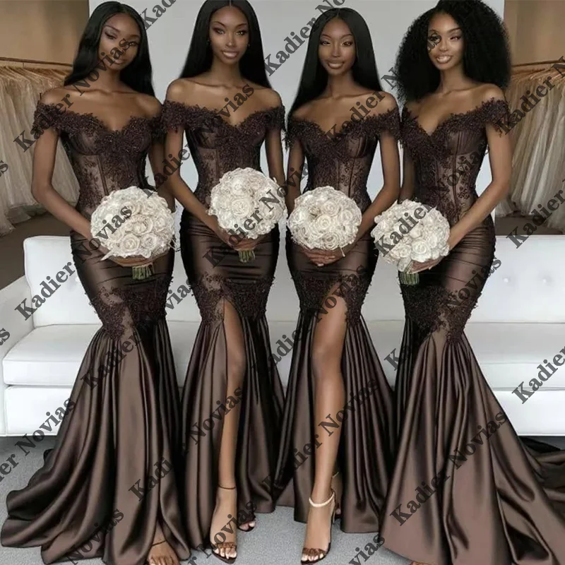 Luxury Off Shoulder Brown Bridesmaid Dresses Robes Invitee Mariage Customized Wedding Guest Party Dress
Luxury Off Shoulder Brown Bridesmaid Dresses Robes Invitee Mariage Customized Wedding Guest Party Dress