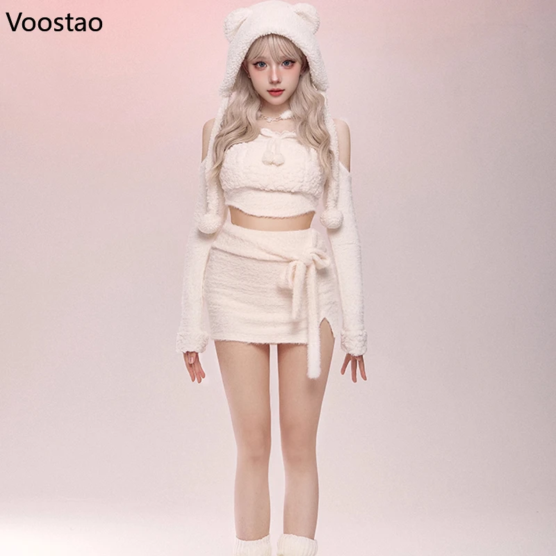 Korean Fashion Kawaii Lolita Style 3 Piece Set Women Sweet Cute Plush Crop Tops Party Mini Skirt Autumn Female Y2k Lolita Suits
Korean Fashion Kawaii Lolita Style 3 Piece Set Women Sweet Cute Plush Crop Tops Party Mini Skirt Autumn Female Y2k Lolita Suits