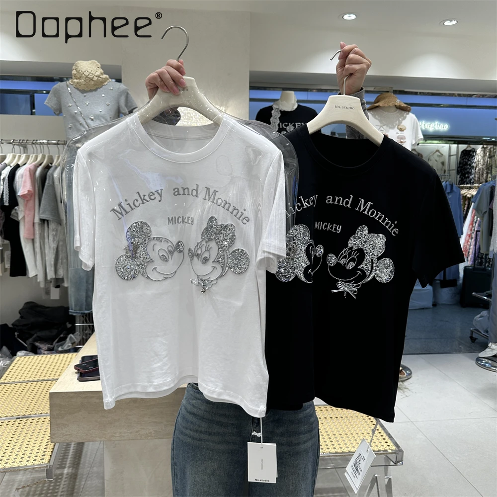 Cotton Short-sleeved T-shirt Women 2025 Summer New Design Sense Embroidery Sequins Cartoon Loose Age-reducing Top Kawaii Clothes
Cotton Short-sleeved T-shirt Women 2025 Summer New Design Sense Embroidery Sequins Cartoon Loose Age-reducing Top Kawaii Clothes