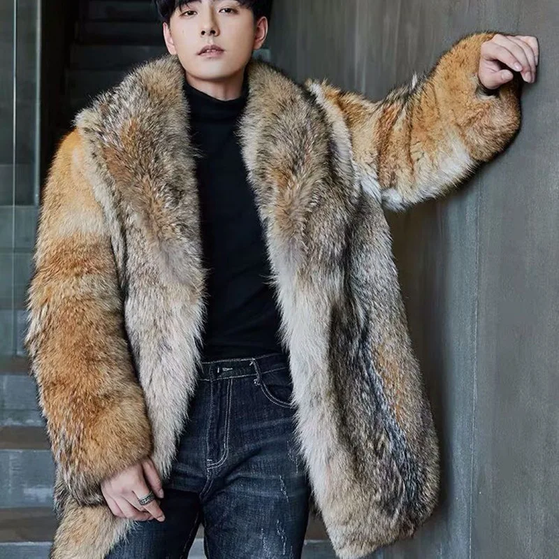 Men Faux Fur Cardigan Jacket Long Sleeve Thick Warm Fur Coats Outerwear High Street Loose Turn Down Collar Pockets Autumn 
Men Faux Fur Cardigan Jacket Long Sleeve Thick Warm Fur Coats Outerwear High Street Loose Turn Down Collar Pockets Autumn