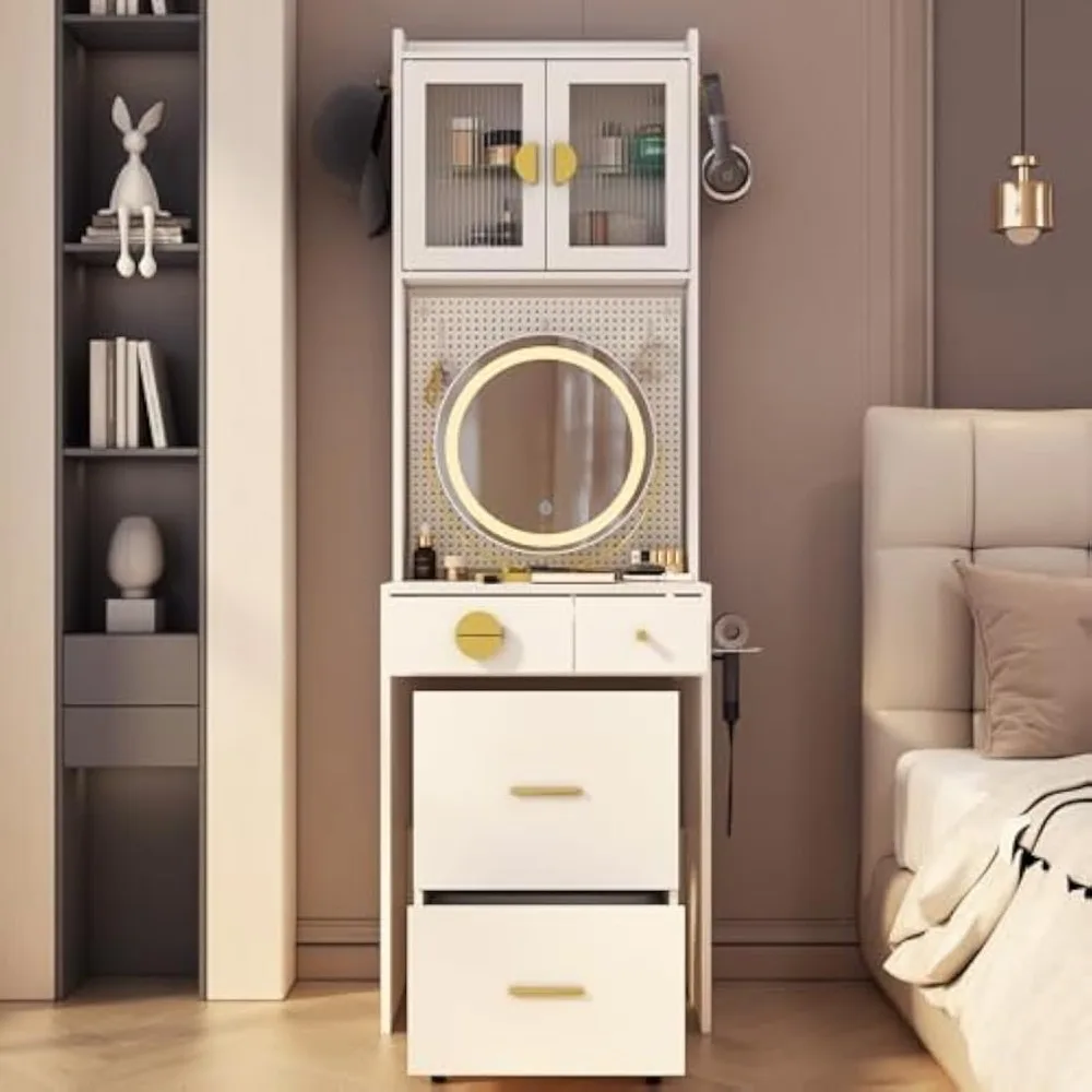 space-saving makeup vanity with storage drawers and chair, illuminated vanity desk with mirror, makeup vanity table, compact min
space-saving makeup vanity with storage drawers and chair, illuminated vanity desk with mirror, makeup vanity table, compact min