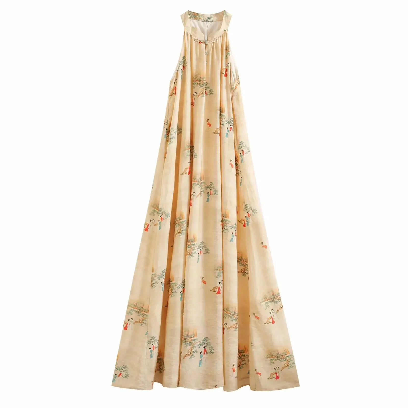 Women's New Fashion Beaded Decoration Wide pleated Printed Hanging Neck Midi Dress Retro Sleeveless Women's Dress Mujer
Women's New Fashion Beaded Decoration Wide pleated Printed Hanging Neck Midi Dress Retro Sleeveless Women's Dress Mujer