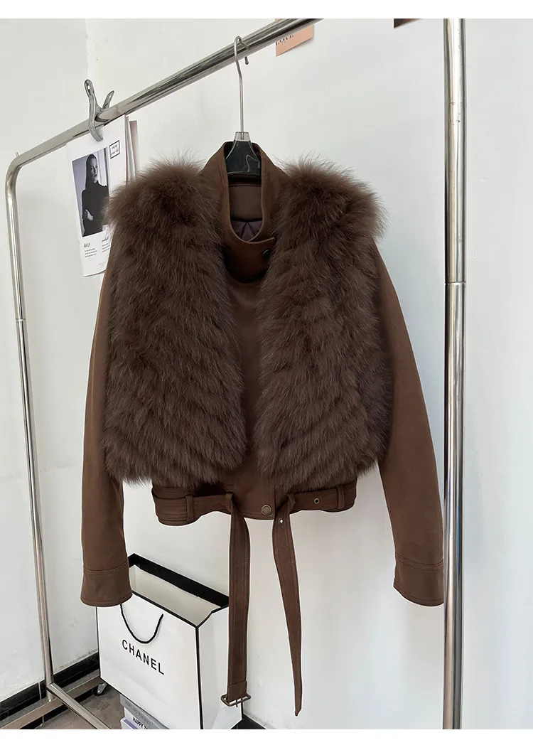 New Arrival Three Wear Styles Real Fox Fur Gilet Suede Fabric White Goose Down Detachable Fur Coat Motorcycle Style Outerwear
New Arrival Three Wear Styles Real Fox Fur Gilet Suede Fabric White Goose Down Detachable Fur Coat Motorcycle Style Outerwear