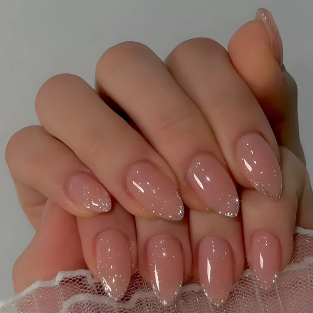 24PCS Simple Nude False Nails with Jelly Glue Glitter Powder French Almond Fake Nails for Spice Girls Nail Art Wearable Press On
24PCS Simple Nude False Nails with Jelly Glue Glitter Powder French Almond Fake Nails for Spice Girls Nail Art Wearable Press On