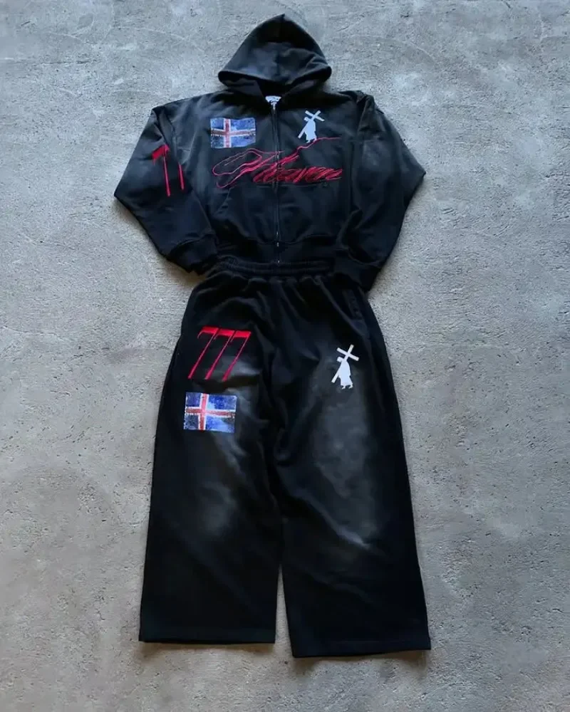 High Street American Retro Streetwear Men's Suit Two-piece Set Goth Harajuku Zipper Hoodie Trendy Casual Sports Suit Sweatshirt 
High Street American Retro Streetwear Men's Suit Two-piece Set Goth Harajuku Zipper Hoodie Trendy Casual Sports Suit Sweatshirt