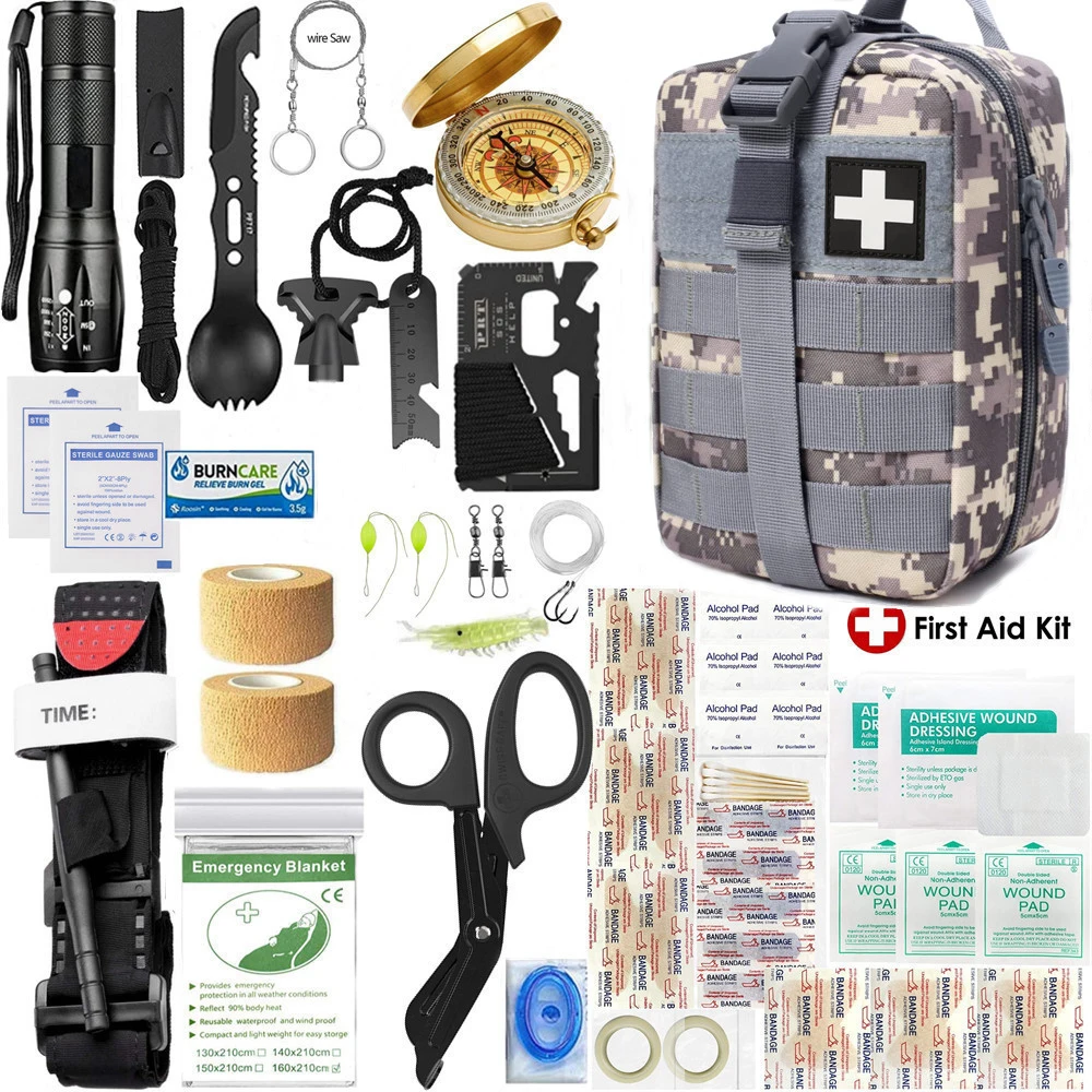Survival First Aid Kit Professional Emergency Kits Survival Gear Equipment with Tactical Molle Pouch for Men Camping Adventures
Survival First Aid Kit Professional Emergency Kits Survival Gear Equipment with Tactical Molle Pouch for Men Camping Adventures