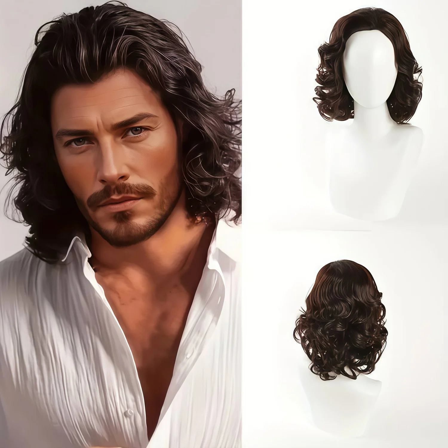 Men's and women's medium to long wavy wig with bangs and curly brown short curly synthetic wig, natural wavy black brown
Men's and women's medium to long wavy wig with bangs and curly brown short curly synthetic wig, natural wavy black brown