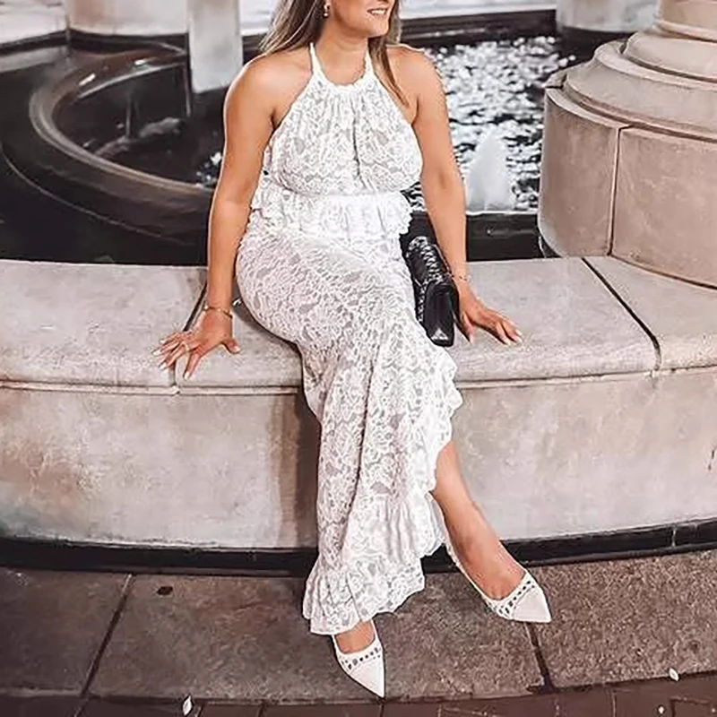 Spring Elegant Ruffle Women Outfit Sexy Halter Sleeveless Top Long Skirt Two Piece Sets Lace Embroidery Backless Club Party Suit
Spring Elegant Ruffle Women Outfit Sexy Halter Sleeveless Top Long Skirt Two Piece Sets Lace Embroidery Backless Club Party Suit