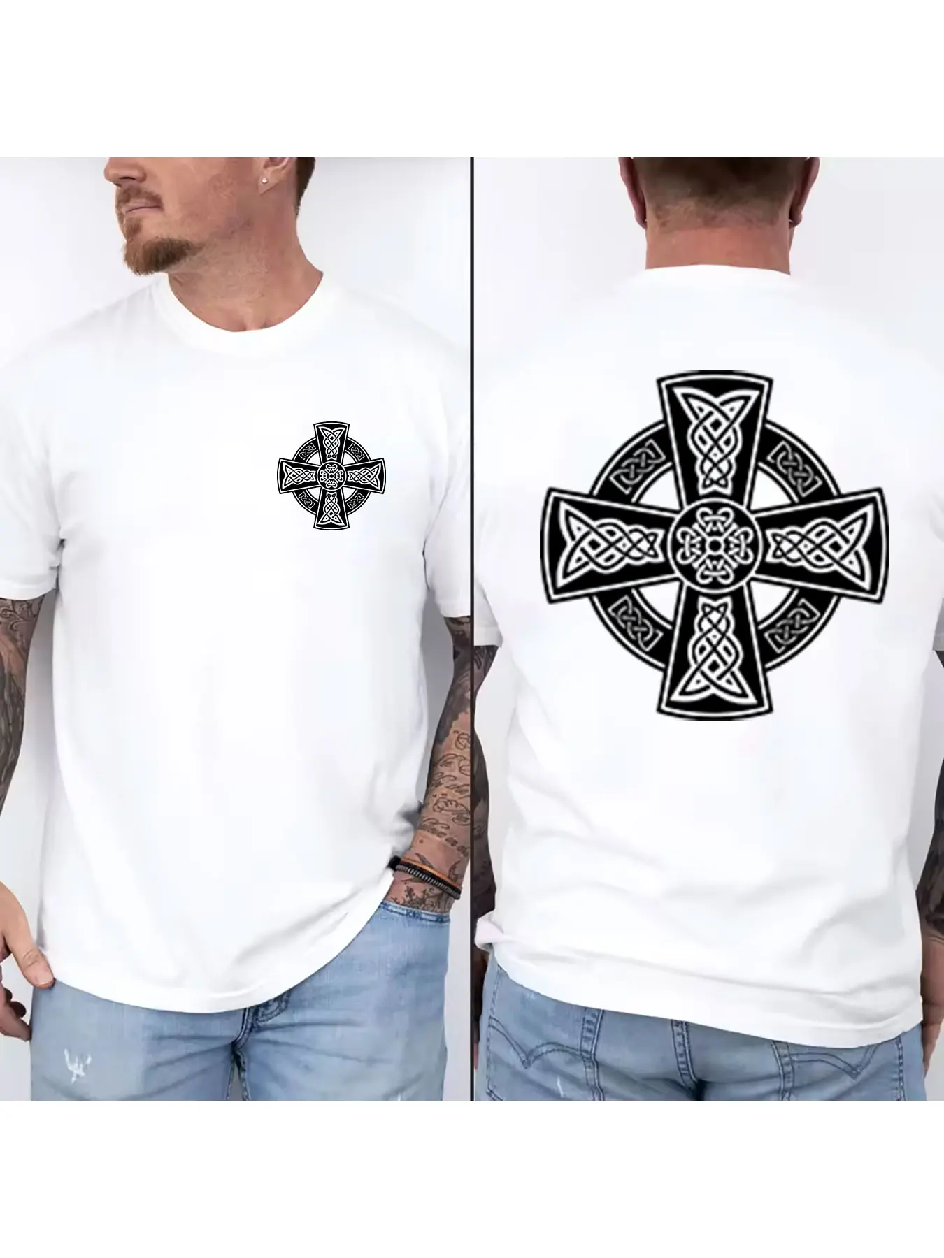 Men's 100% Cotton T-Shirt with Vintage Celtic Cross Print, Classic Crew Neck Short Sleeve Tees, Retro Irish Knot Pattern Casual
Men's 100% Cotton T-Shirt with Vintage Celtic Cross Print, Classic Crew Neck Short Sleeve Tees, Retro Irish Knot Pattern Casual