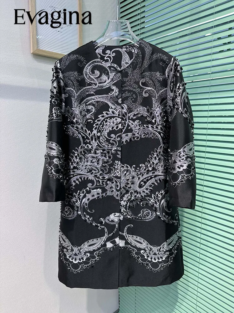 Evagina High End Luxury Silver Silk Jacquard Nail Bead Spring Autumn Women's 3/4 Sleeved Covered Button Holiday Exquisite Coat
Evagina High End Luxury Silver Silk Jacquard Nail Bead Spring Autumn Women's 3/4 Sleeved Covered Button Holiday Exquisite Coat