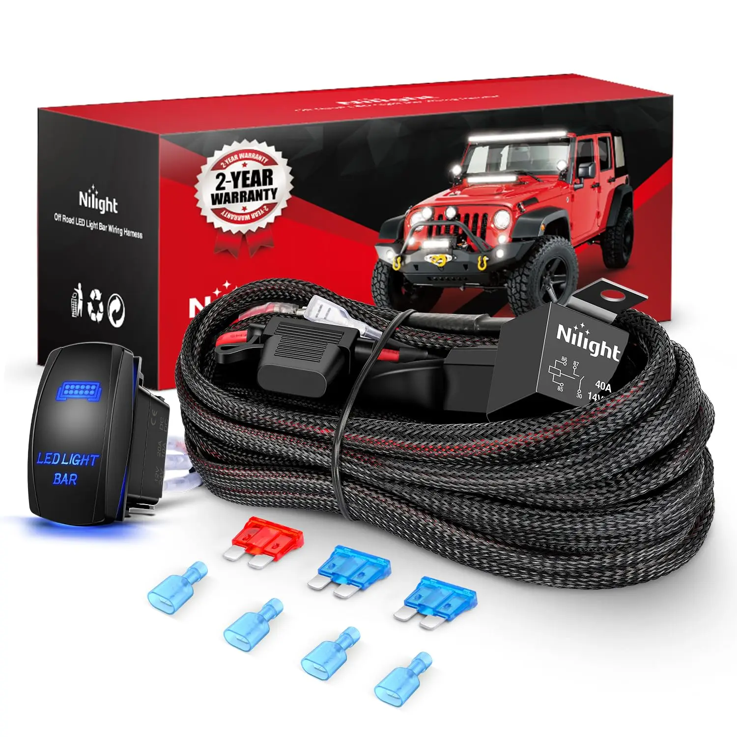 16 AWG Wiring Harness Kit 2 Leads LED Light Bar 12V 5Pin Rocker Switch Relay Blade Fuse for Off Road Lights Cars Jeep Boat
16 AWG Wiring Harness Kit 2 Leads LED Light Bar 12V 5Pin Rocker Switch Relay Blade Fuse for Off Road Lights Cars Jeep Boat