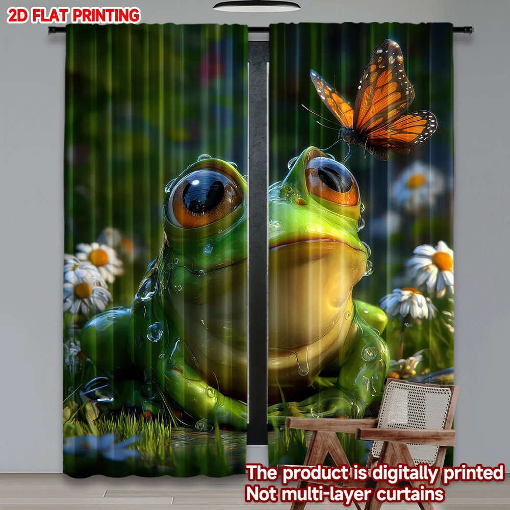 2D flat printing 2pcs Window Curtains Frog and Butterfly Encounter Digital Printed Polyester Drapes Family Party Decoration
2D flat printing 2pcs Window Curtains Frog and Butterfly Encounter Digital Printed Polyester Drapes Family Party Decoration