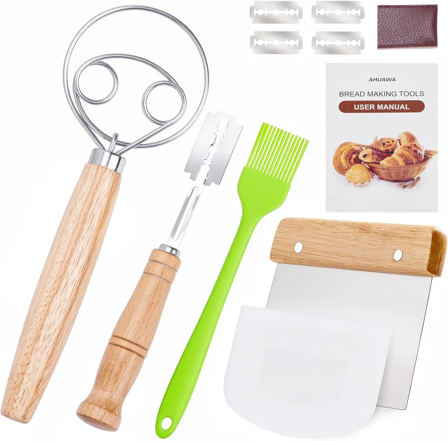 Bread Making Tools Set with Danish Dough Whisk, Bread Lame, Bench Scraper & Pastry Brush for Sourdough Baking
Bread Making Tools Set with Danish Dough Whisk, Bread Lame, Bench Scraper & Pastry Brush for Sourdough Baking