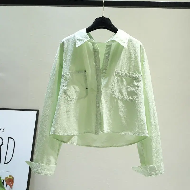 Light Green Double Pocket Long-sleeved Short Cotton Shirt for Women in Spring and Summer New Korean Style Fresh Age-reducing Top
Light Green Double Pocket Long-sleeved Short Cotton Shirt for Women in Spring and Summer New Korean Style Fresh Age-reducing Top
