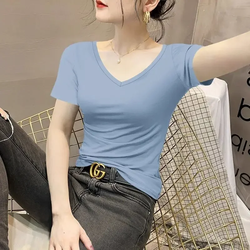 Summer New Simple Slim V-neck Modal Short Sleeved T-shirt Women's Solid Patchwork Elastic Thin Fashion Casual Versatile Top
Summer New Simple Slim V-neck Modal Short Sleeved T-shirt Women's Solid Patchwork Elastic Thin Fashion Casual Versatile Top