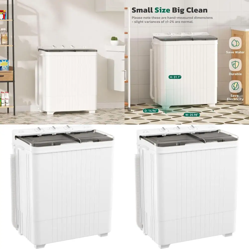 Компактная стиральная машина с двумя баками, вместимостью 28 фунтов (18 фунтов для стирки, 10 фунтов для отжима), идеально подходит для кемпинга, автодомов, общежитий - серо-белая
Компактная стиральная машина с двумя баками, вместимостью 28 фунтов (18 фунтов для стирки, 10 фунтов для отжима), идеально подходит для кемпинга, автодомов, общежитий - серо-белая