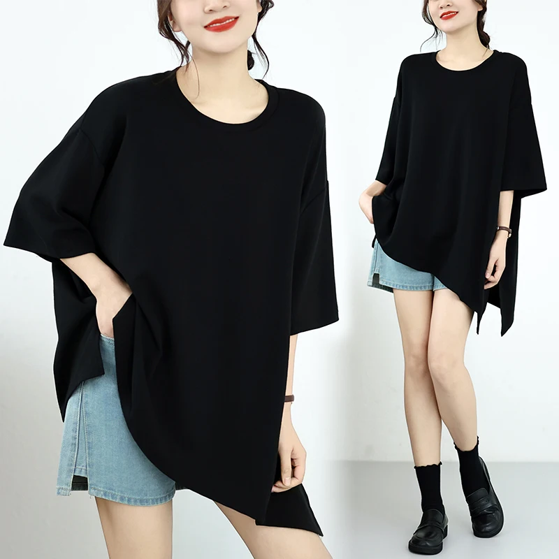Loose Women's T-Shirt Lazy Style Large Size Summer New Side Slit Irregular Short Sleeve Base Shirt Commute Style Artistic
Loose Women's T-Shirt Lazy Style Large Size Summer New Side Slit Irregular Short Sleeve Base Shirt Commute Style Artistic