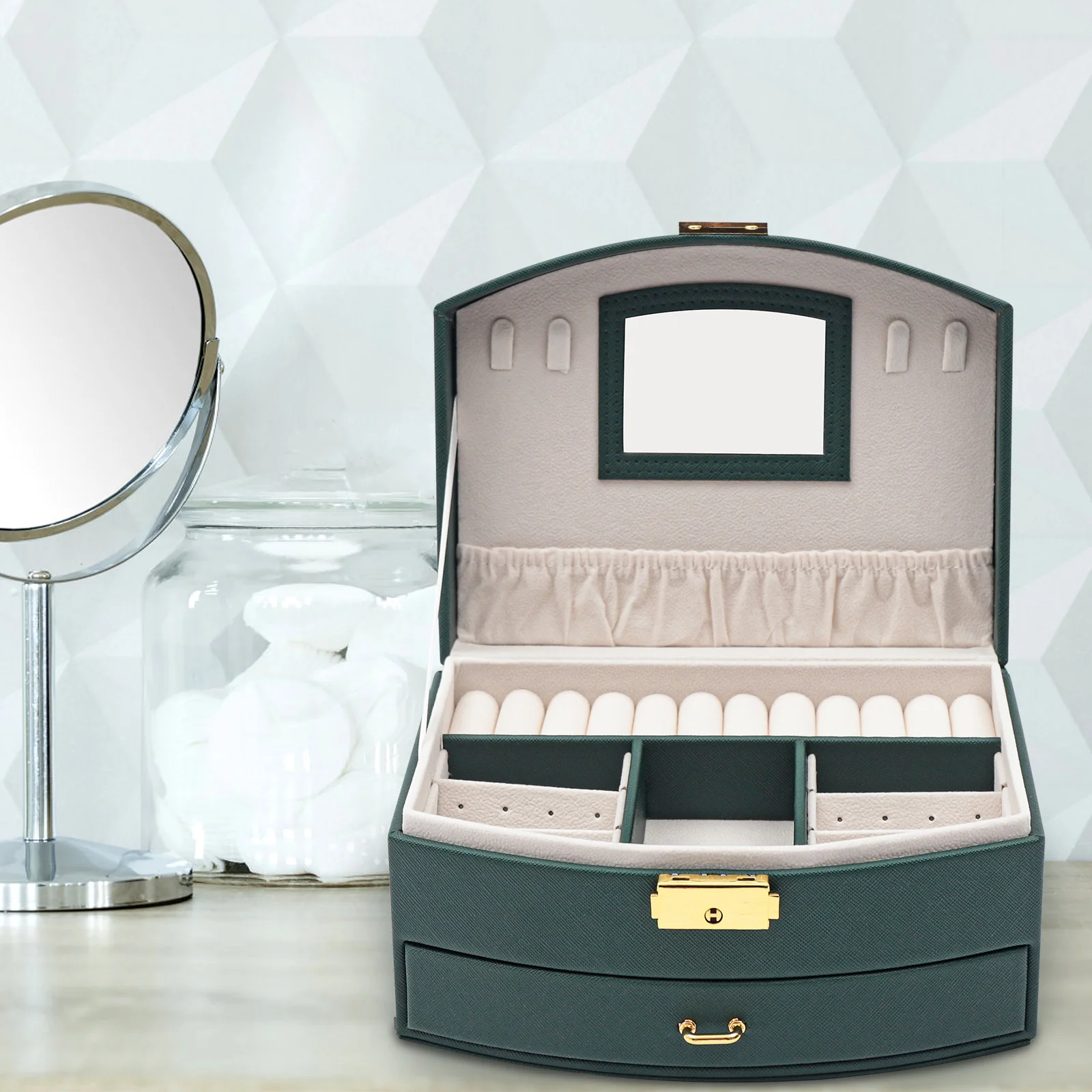 Vintage Large Jewelry Storage Case Home Necklace Rings Earrings Display Box Organizer w/2 Drawer Waterproof for Women Girls Gift
Vintage Large Jewelry Storage Case Home Necklace Rings Earrings Display Box Organizer w/2 Drawer Waterproof for Women Girls Gift