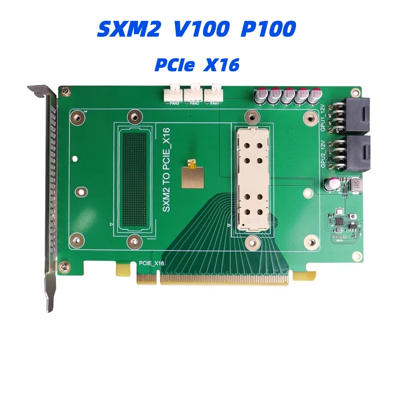 SXM2 to PCI-E X16 adapter board, NVIDIA P100 V100 module graphics card temperature control expansion card 
SXM2 to PCI-E X16 adapter board, NVIDIA P100 V100 module graphics card temperature control expansion card