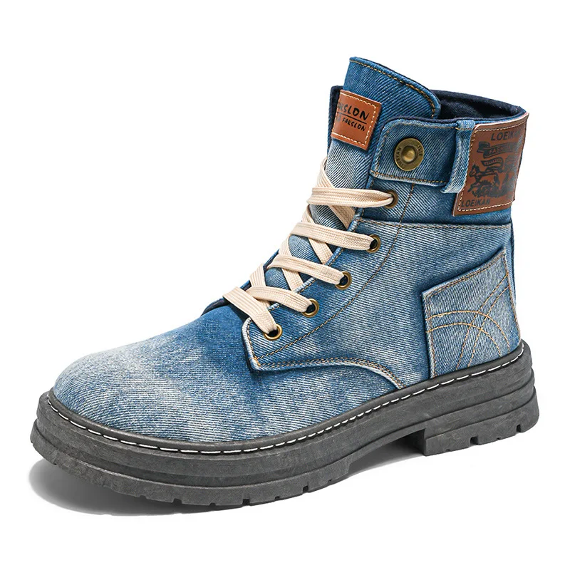 New Men's high top denim boots, casual sports shoes, trendy and fashionable men's boots Versatile work shoes
New Men's high top denim boots, casual sports shoes, trendy and fashionable men's boots Versatile work shoes