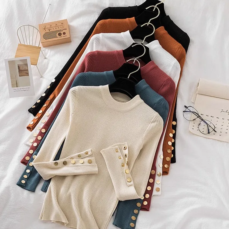 Autumn Winter Button Long Sleeve Tops Casual Half High Collar Pullover Women Sweater New Fashion Slim Fit Knit Clothes 28280
Autumn Winter Button Long Sleeve Tops Casual Half High Collar Pullover Women Sweater New Fashion Slim Fit Knit Clothes 28280